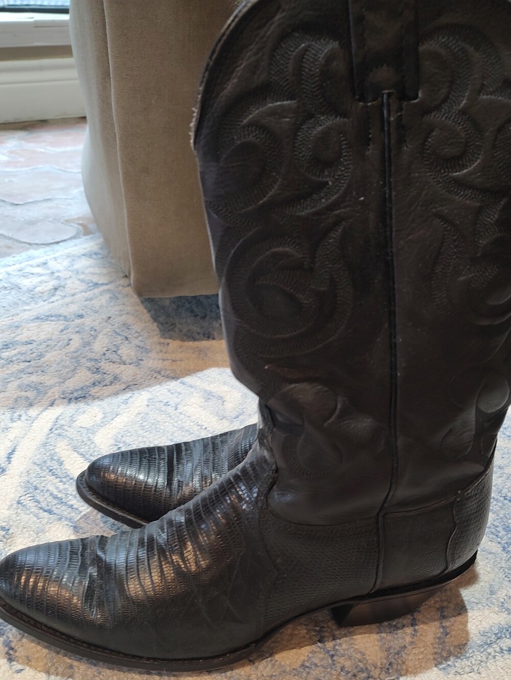 Nocona Men's Black Lizard Cowboy Leather Boots Size 8.5